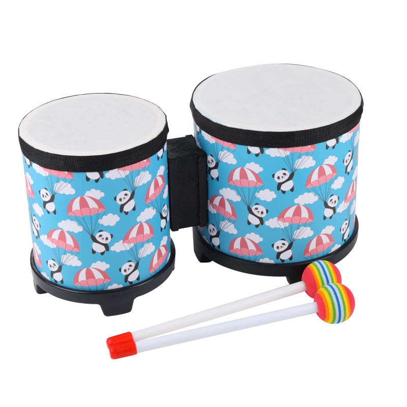 Musfunny Bongo Floor Tom Drums Set for Kids: Childrens Drum Percussion Music Instrument with 2 Mallets - Preschool Montessori Floor Babies Drum (Blue 5"" to 6"") - Image 1